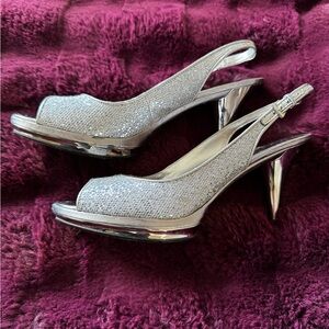 Nine West Shimmering Silver Slingback Heels